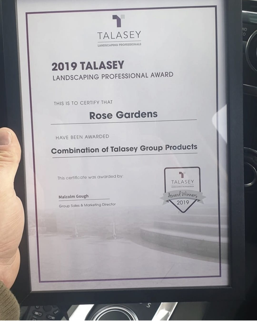 Rose Gardens 2019 Talasey Landscaping Professional Award certificate